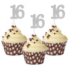 Sumerk 24Pcs Number 16 Cupcake Toppers Silver Glitter 16Th Birthday Cupcake Picks Anniversary Party Decorations