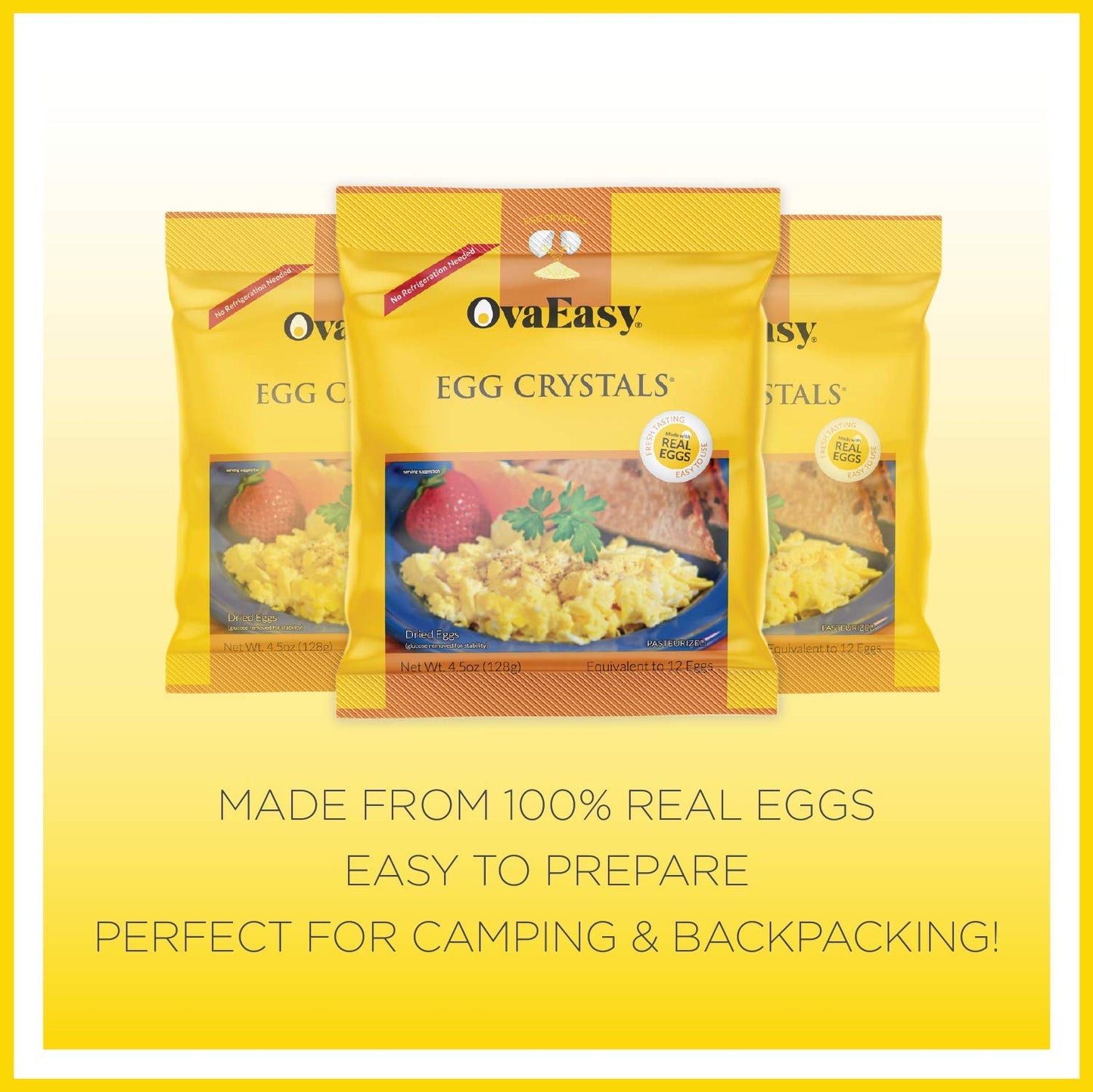 Ova Easy Dehydrated Egg Crystals, Powdered Eggs, 5.1oz Bag, All-Natural Ingredients, Easy-to-Prepare for Camping & Backpacking