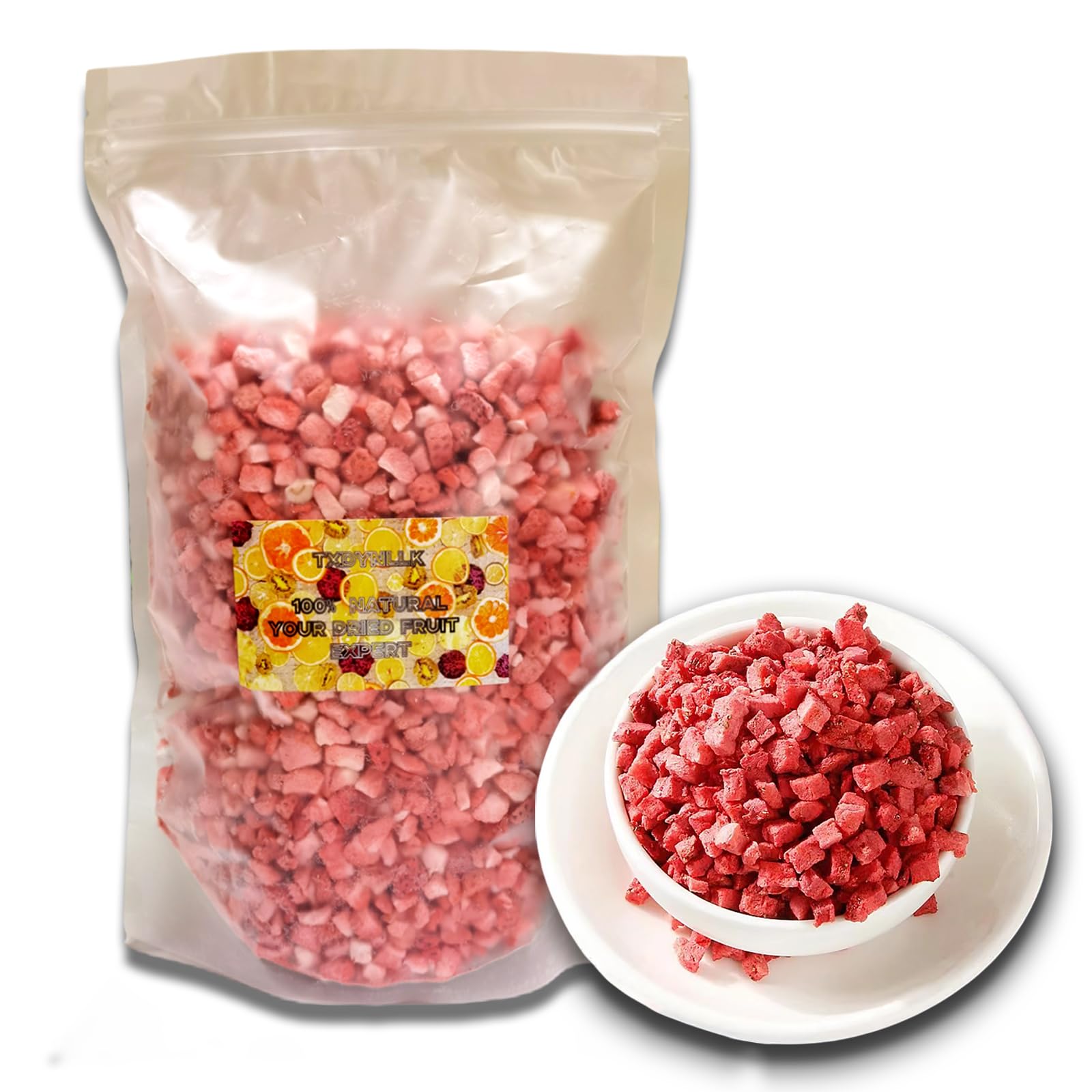 TXDYNLLK Premium Freeze Dried Strawberry Pieces - 7.06 Oz/200g of Crispy Diced Strawberries, No Additives.Dehydrated Fruit Snack
