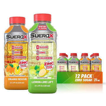 SueroX Electrolyte Drink, Zero Sugar, Citrus Flavor, 21.3 Fl Oz, Pack of 12