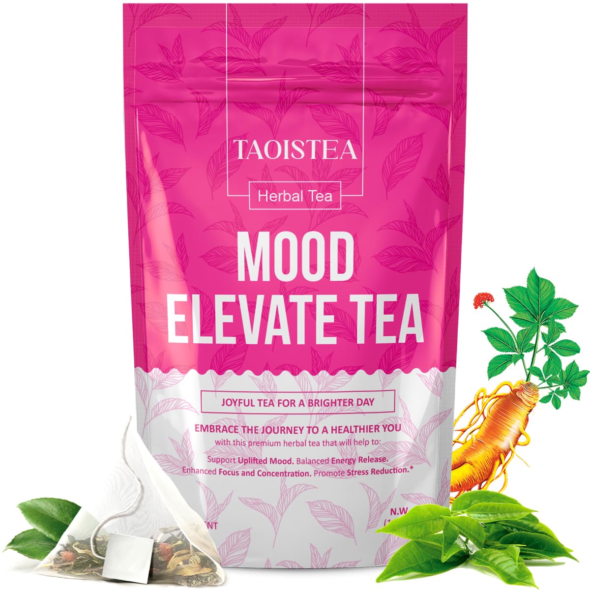 TAOISTEA Mood Elevate Tea, Energizing Herbal Blend with Ginseng, Green Tea & Ginkgo - 14 Bags, 1 Count