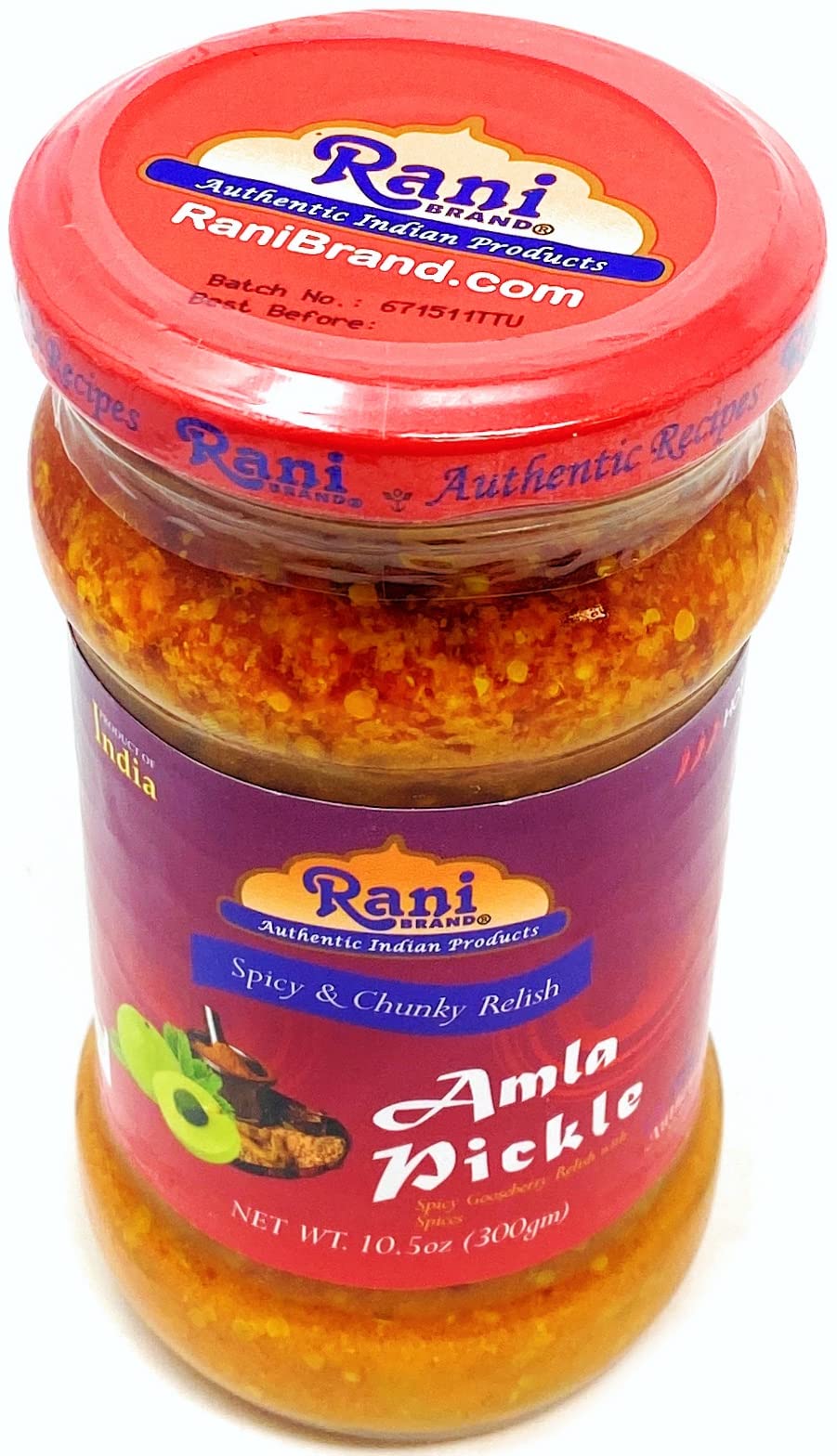 Rani Amla Pickle (Spicy Gooseberry Relish With Spices) 10.5Oz (300G) Glass Jar ~ Vegan | Gluten Free | Non-Gmo | No Colors | Pop