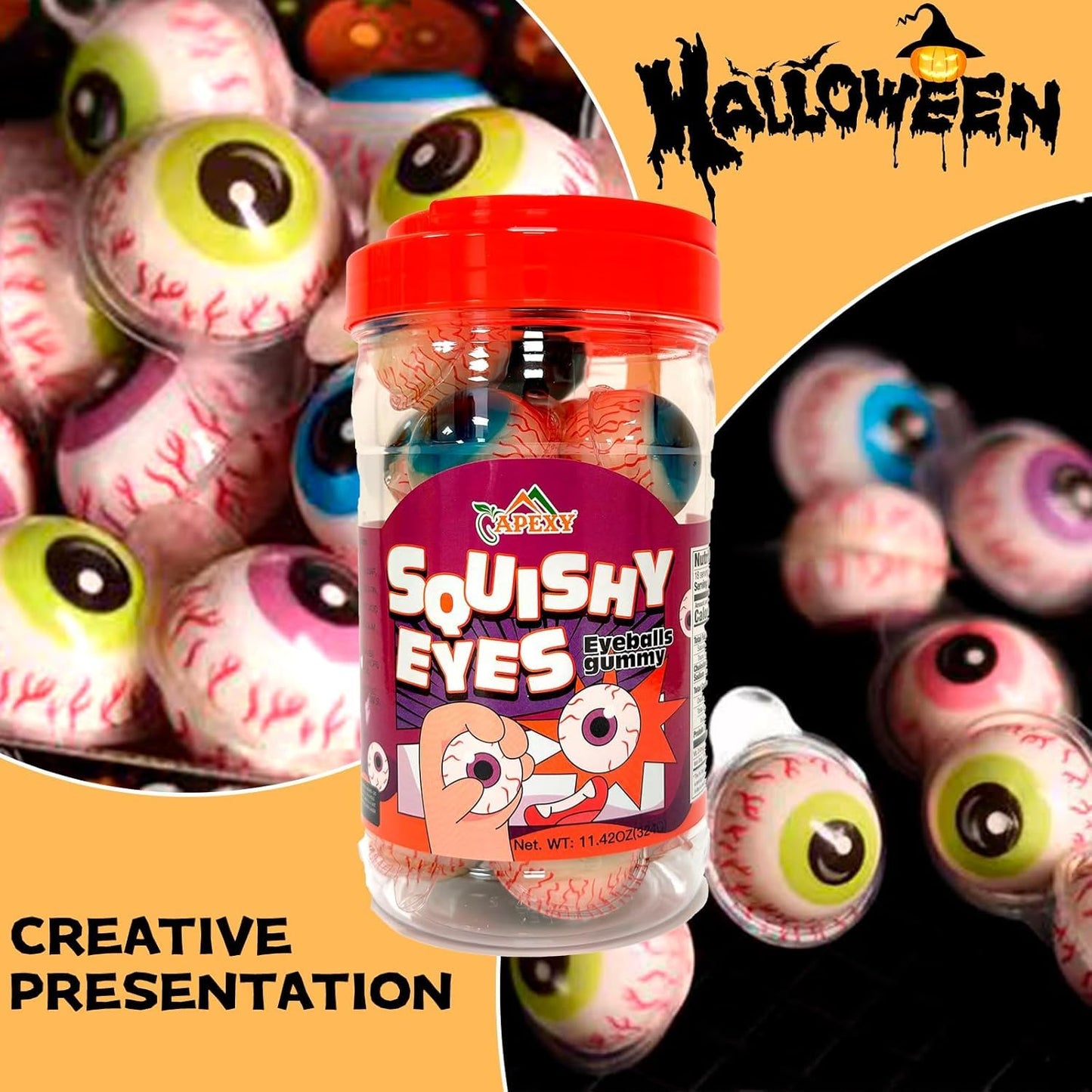 APEXY Eyeball Gummies - Fruity Liquid Center Candy, Fat Free, Nut Free, 11.42oz