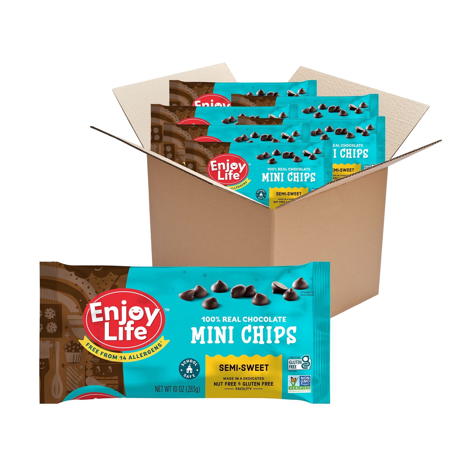 Enjoy Life Semi-Sweet Mini Chocolate Chips, Baking Chocolate Chips Bundle, Vegan, Dairy Free, Gluten Free, Nut Free, Kosher, Soy Free Allergy Friendly, 6 Bags (10 Oz Each)