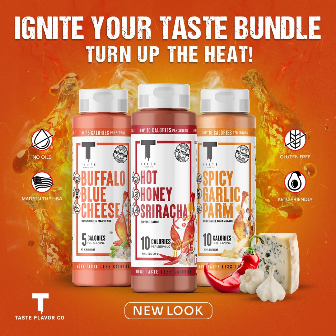 Taste Flavor Co. Grilling, Dipping Sauce And Marinade, Great Tasting, Low-Calorie Sauces, Keto Friendly, No Oils (3 Pack, Ignite