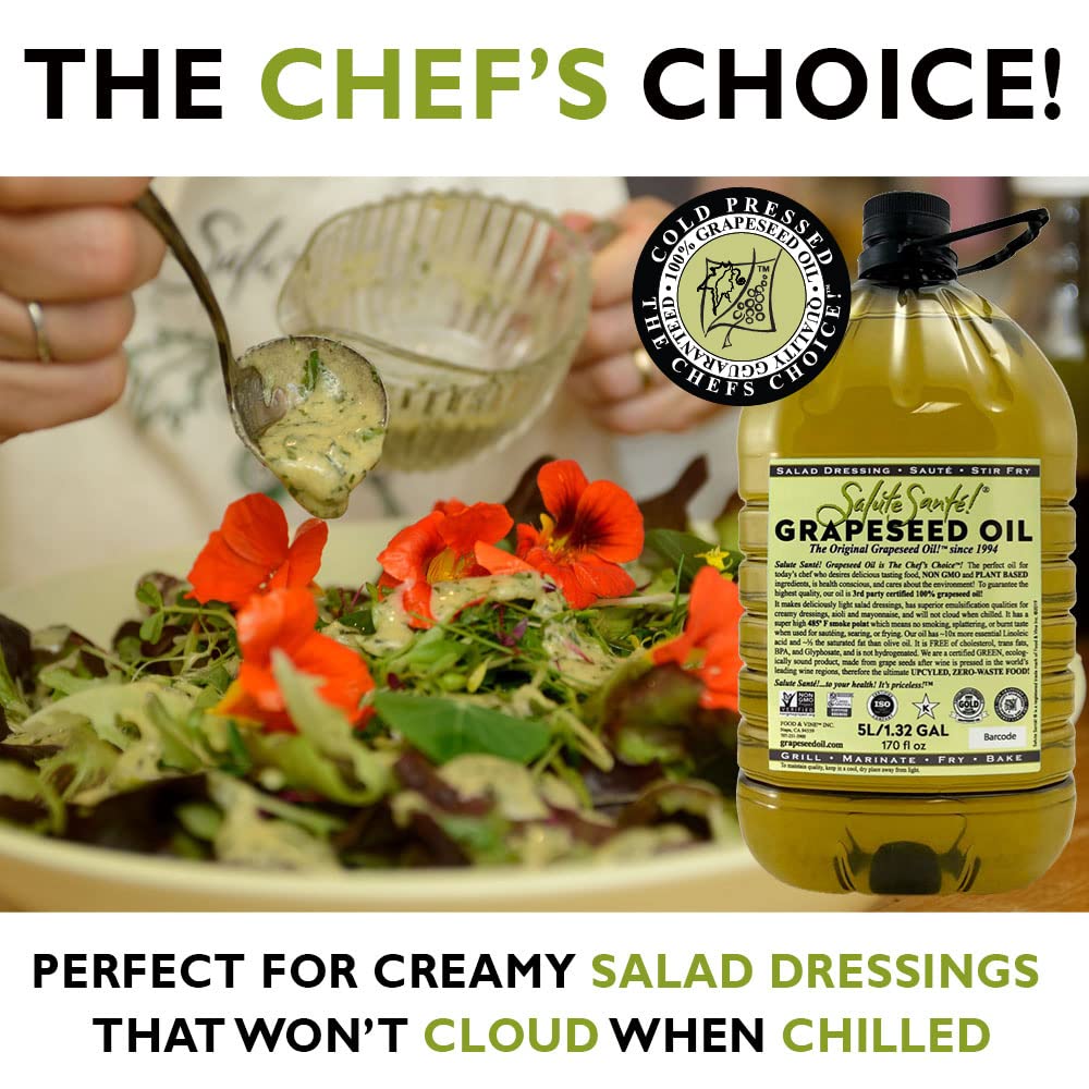 Salute Sante! Cold Pressed G seed Oil – Non-GMO Cooking Oil, Vegan, Kosher – 5 Liter, 3 Pack