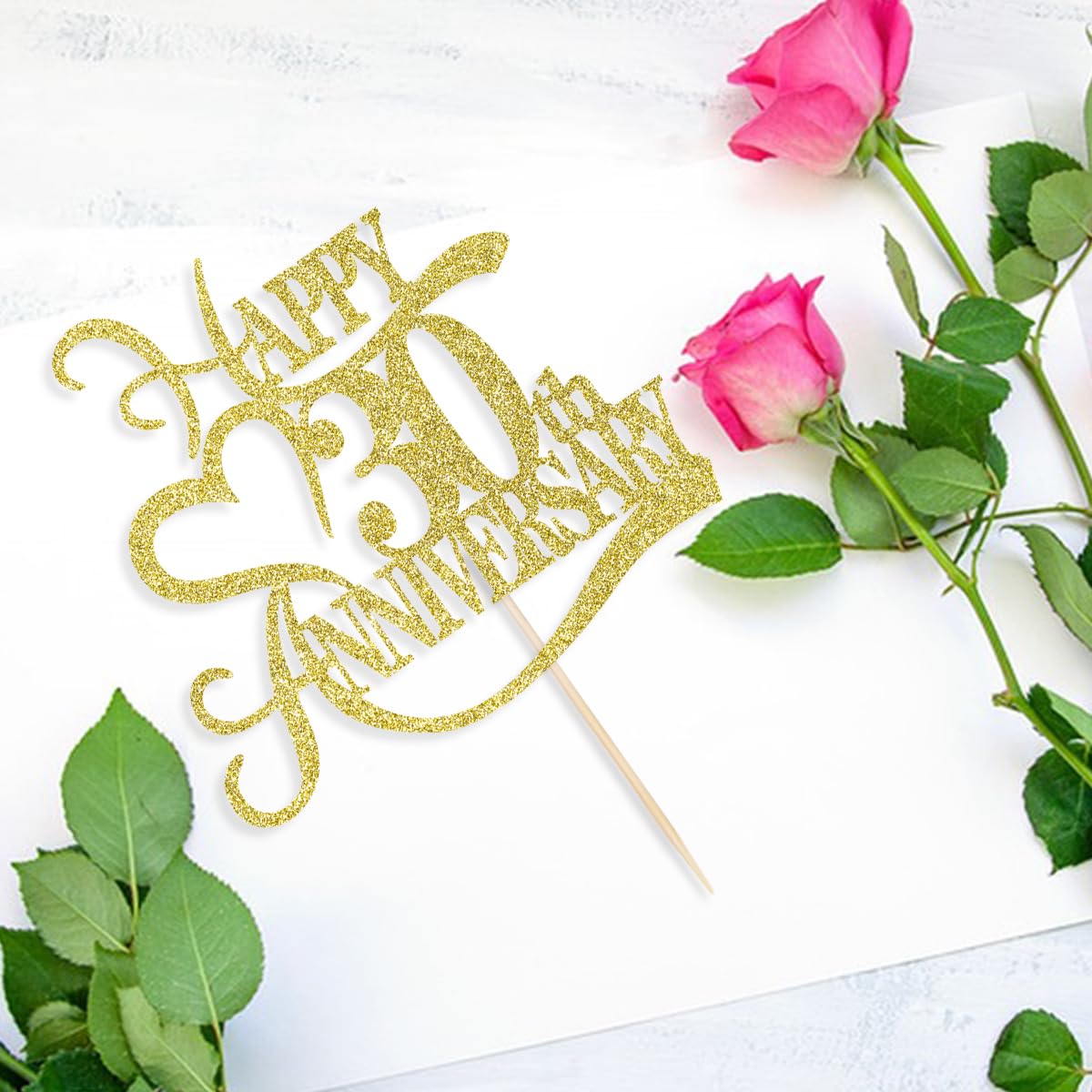 Yetxel Gold Glitter 30th Anniversary Cake Topper - Paper Decoration for 30th Wedding/Birthday Party