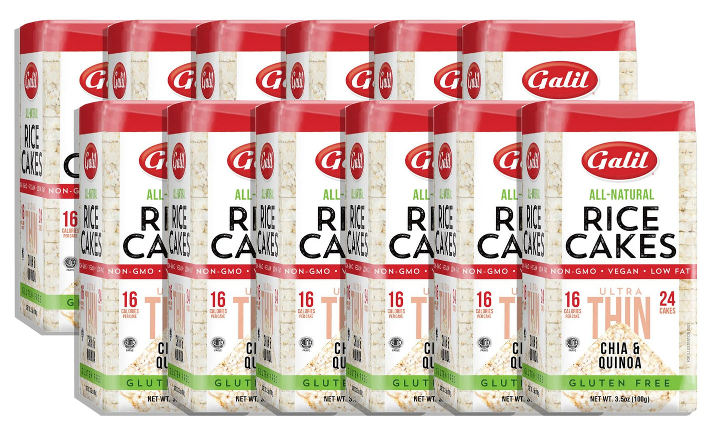 Galil Ultra-Thin Rice Cakes With Chia & Quinoa Pack Of 12 | All-Natural, Non-Gmo, Low Fat, Gluten-Free Rice Cakes 3.5Oz.