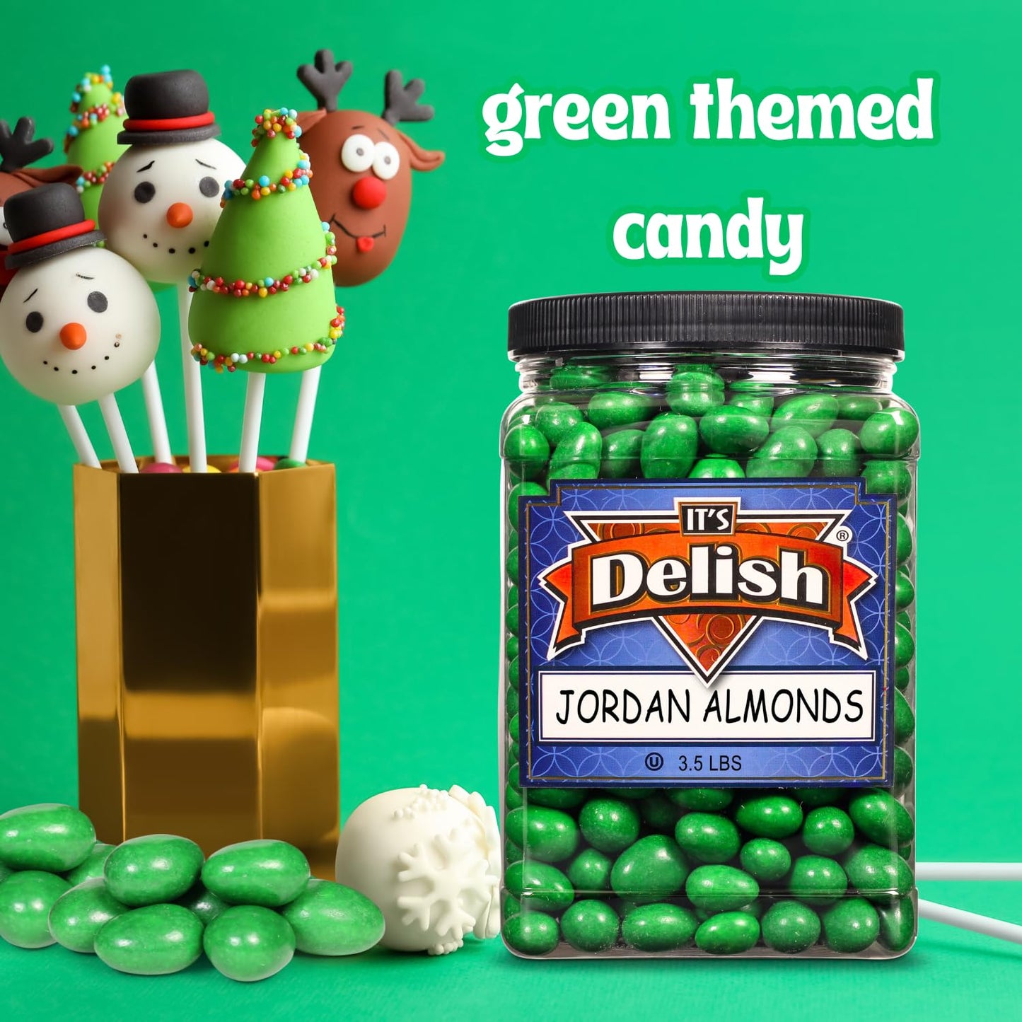 Dark Green Jordan Almonds By Its Delish, 3.5 Lbs. Jumbo Container | Candied Almond Nut With Sweet Hard Candy Coating - Weddings