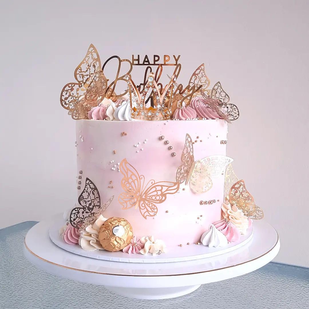 30 Pieces Mini Crown Cake Topper Small Rose Gold Crown Mini Tiara With 3D Rose Gold Butterfly Decoration 3D For Flower Arrangeme
