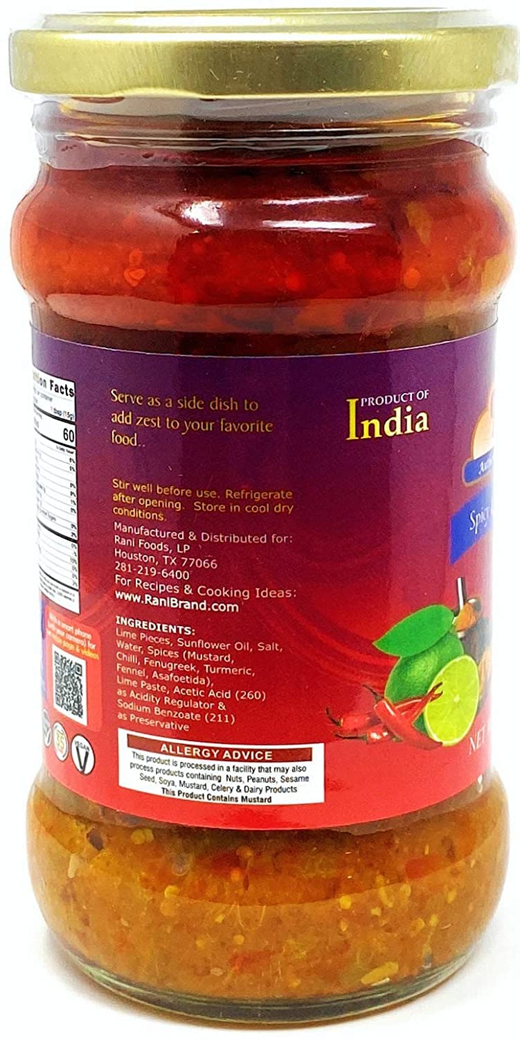 Rani Lime Pickle Hot (Achar, Spicy Indian Relish) 10.5Oz (300G) Glass Jar ~ Vegan | Gluten Free | Non-Gmo | No Colors | Popular