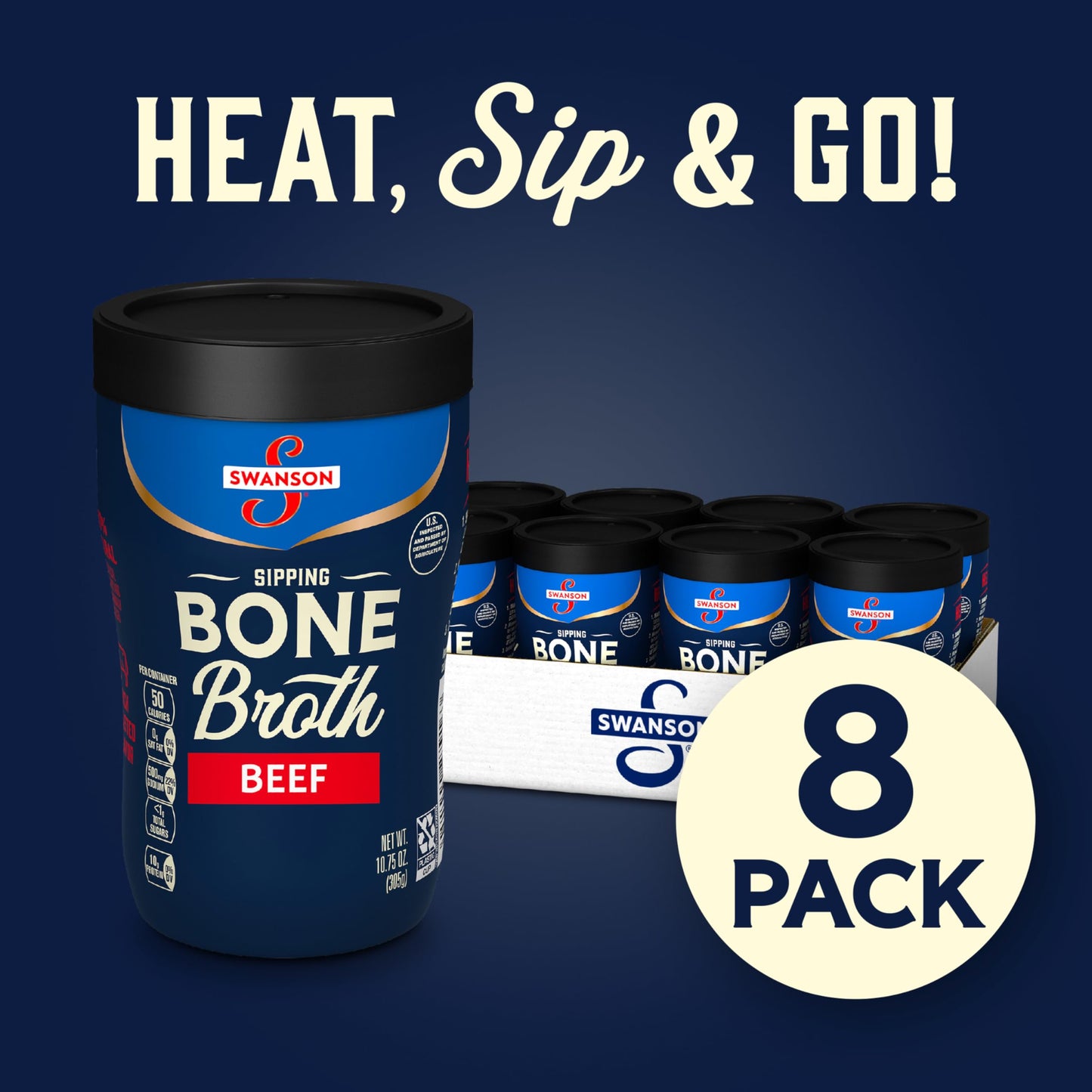 Swanson Sipping Bone Broth, Beef Bone Broth, 10.75 Oz Cup