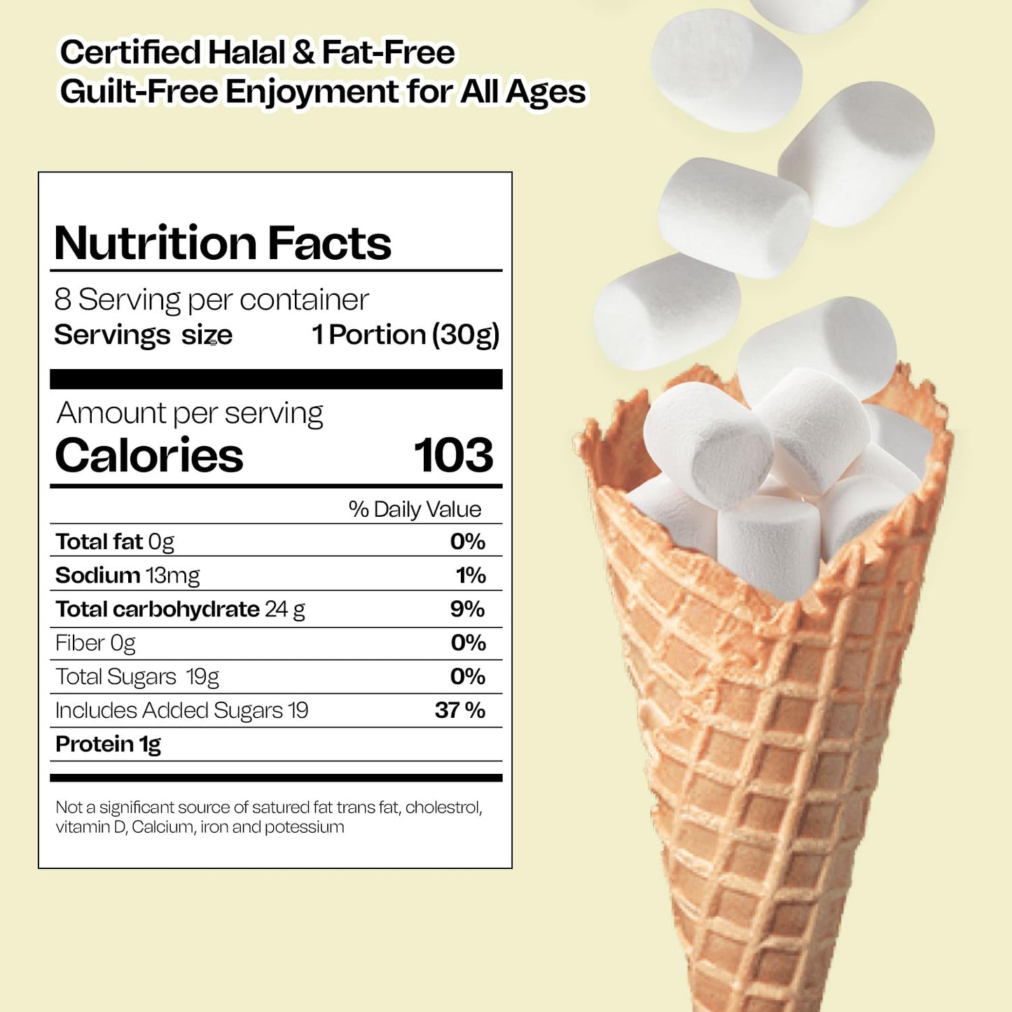 Bonjour Large Marshmallows - Vanilla Flavored, Halal Gelatin, Low Fat, Dye Free - 8.82 Oz (250 g)