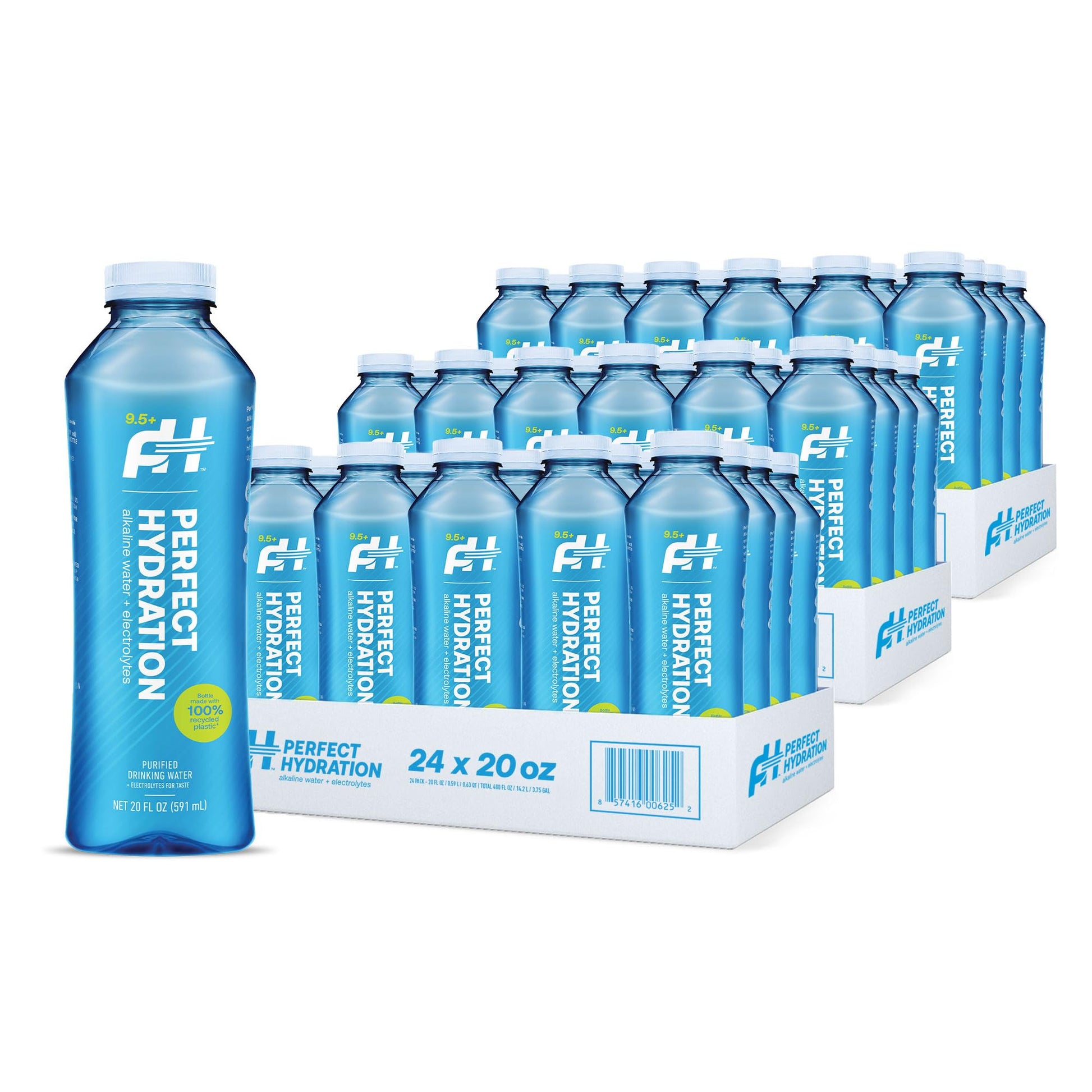 Perfect Hydration 9.5+ pH Alkaline Drinking Water, 20-Ounce Bottle, Case of 24, 3 Cases