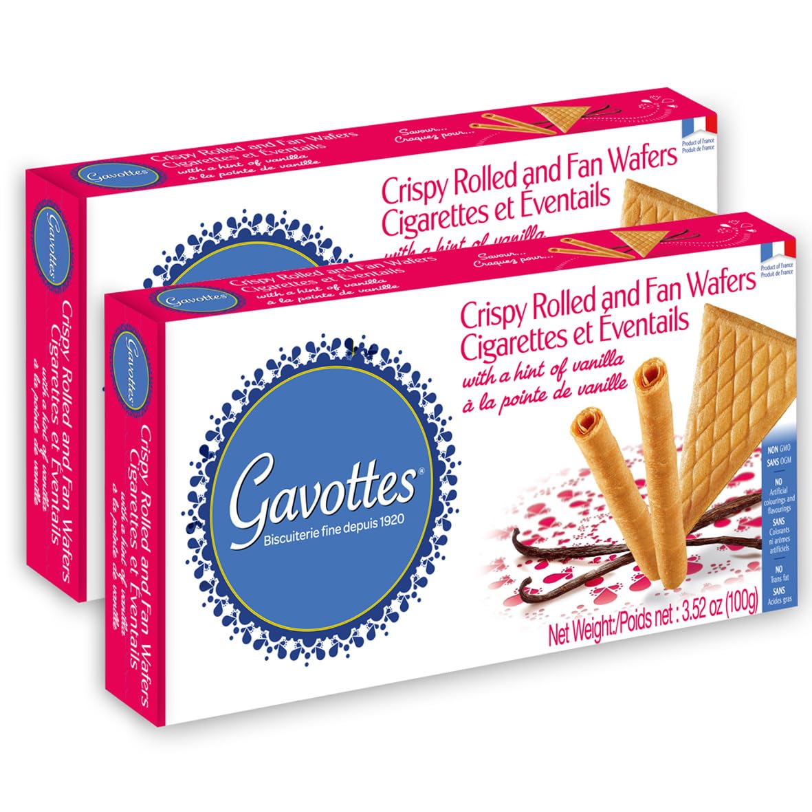 Gavottes Ice Cream Wafer Cookies 2 Pack | Crisp & Crunchy Wafer Thins | 3.52oz (100g each) | Made in France