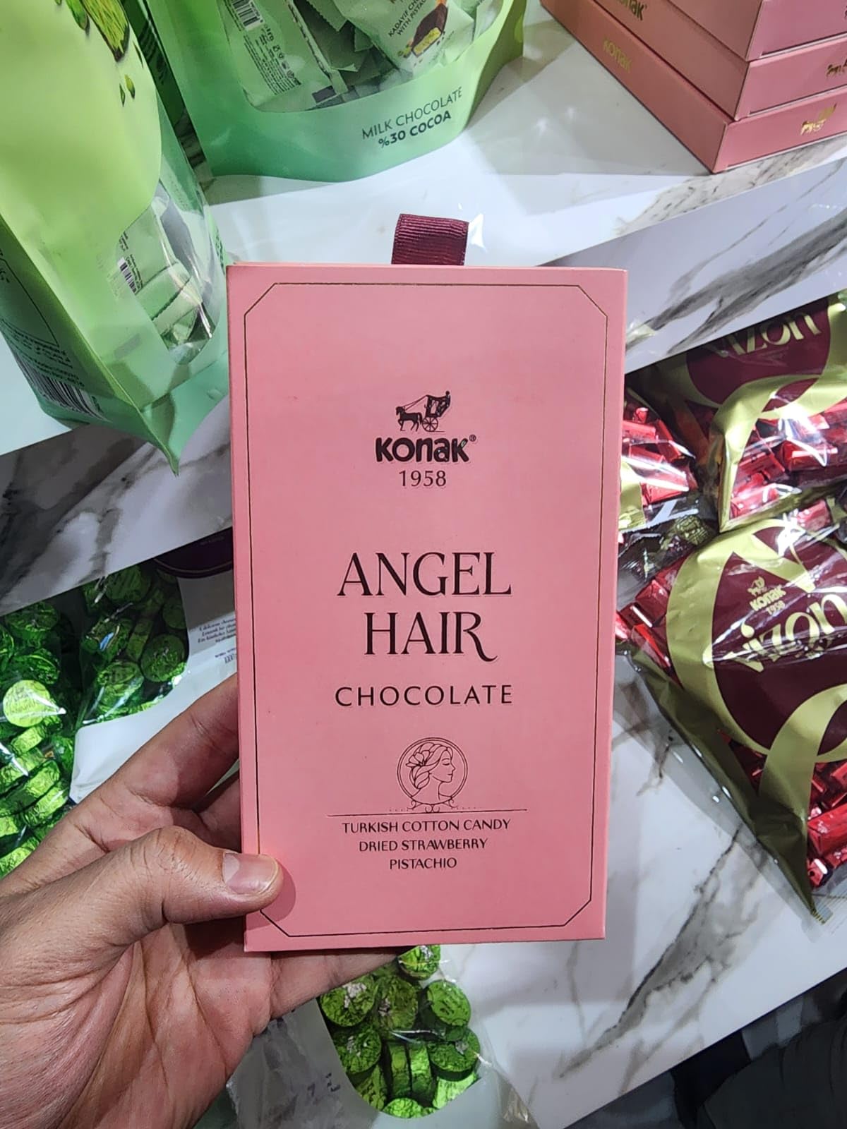 Angel Hair - Chocolate Cotton Candy Bar 170 Gram Strawberry And Pistachio Amazing Pack, Gift Box 5.9 Oz (1-Pack)
