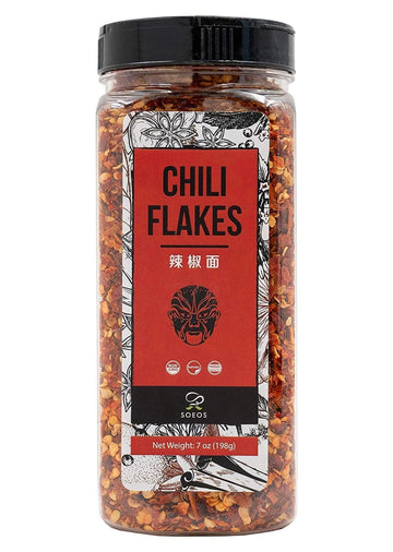 Soeos Chili Flakes, 7Oz (198G), Medium Hot, Dried And Crushed Red Chili Pepper Flakes, Premium Chili Powder For Pizza, Chowder, Seafood, And Pasta