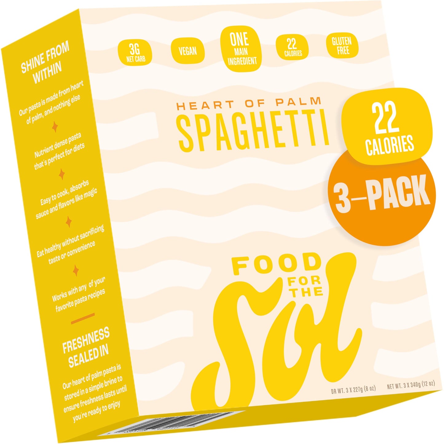 Food for the Sol Hearts of Palm Spaghetti (3-Pack) - 22 Calories Delicious, Gluten Free Low Carb Pasta - Healthy, Clean Ingredie