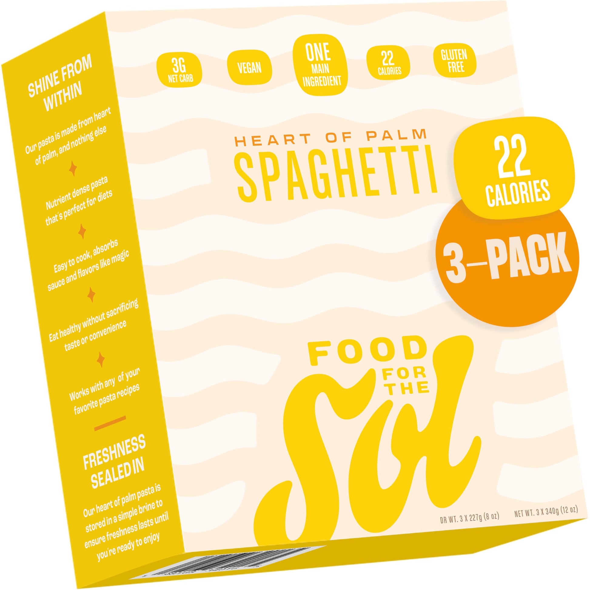 Food for the Sol Hearts of Palm Spaghetti (3-Pack) - 22 Calories Delicious, Gluten Free Low Carb Pasta - Healthy, Clean Ingredie