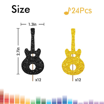 24Pcs Guitar Cupcake Toppers, Rock Cupcake Topper For Boys, Music Notes Food Picks, Guitar Player Birthday Party Decoration - Bl