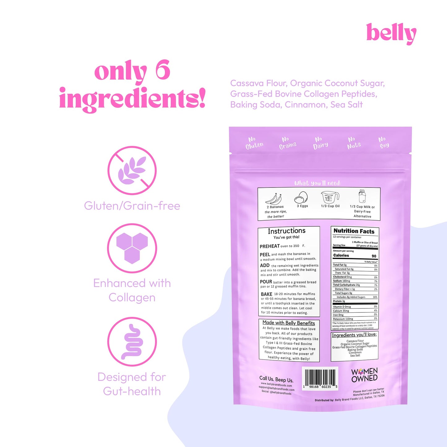 Belly Banana Bread Mix with Collagen Protein | Grain-Free, Dairy-Free | 11.3 oz | 3 Pack