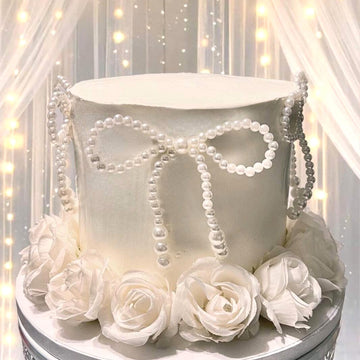 5Pcs Pearl Bow Cake Toppers Cupcake Toppers Bow Decorations, Flower Wrapping Decorations Wedding Themed Party Birthday Cake Deco