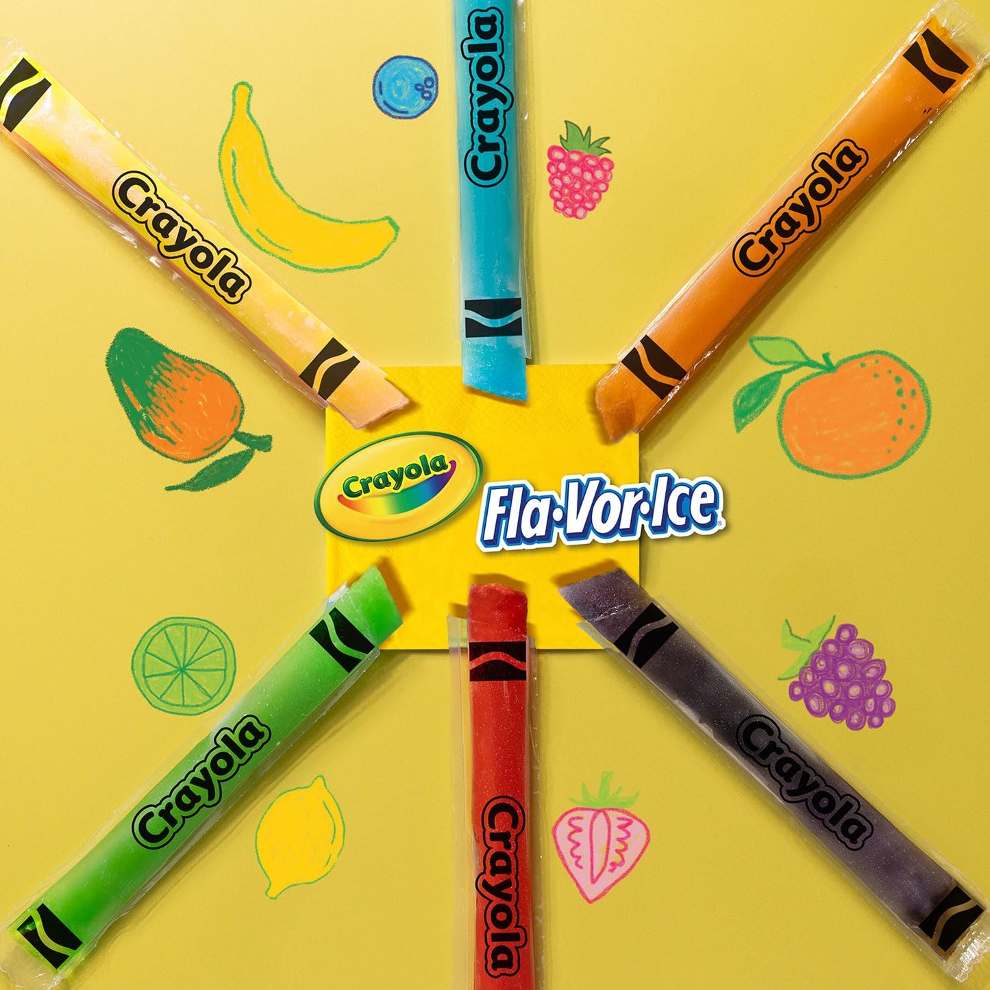 Crayola Fla-Vor-Ice Popsicle Variety Pack of 2 Oz Freezer Bars  Assorted Flavors  Banana Mango  Strawberry  Berry Punch  Orange  G  Lemon-Lime 96 Count