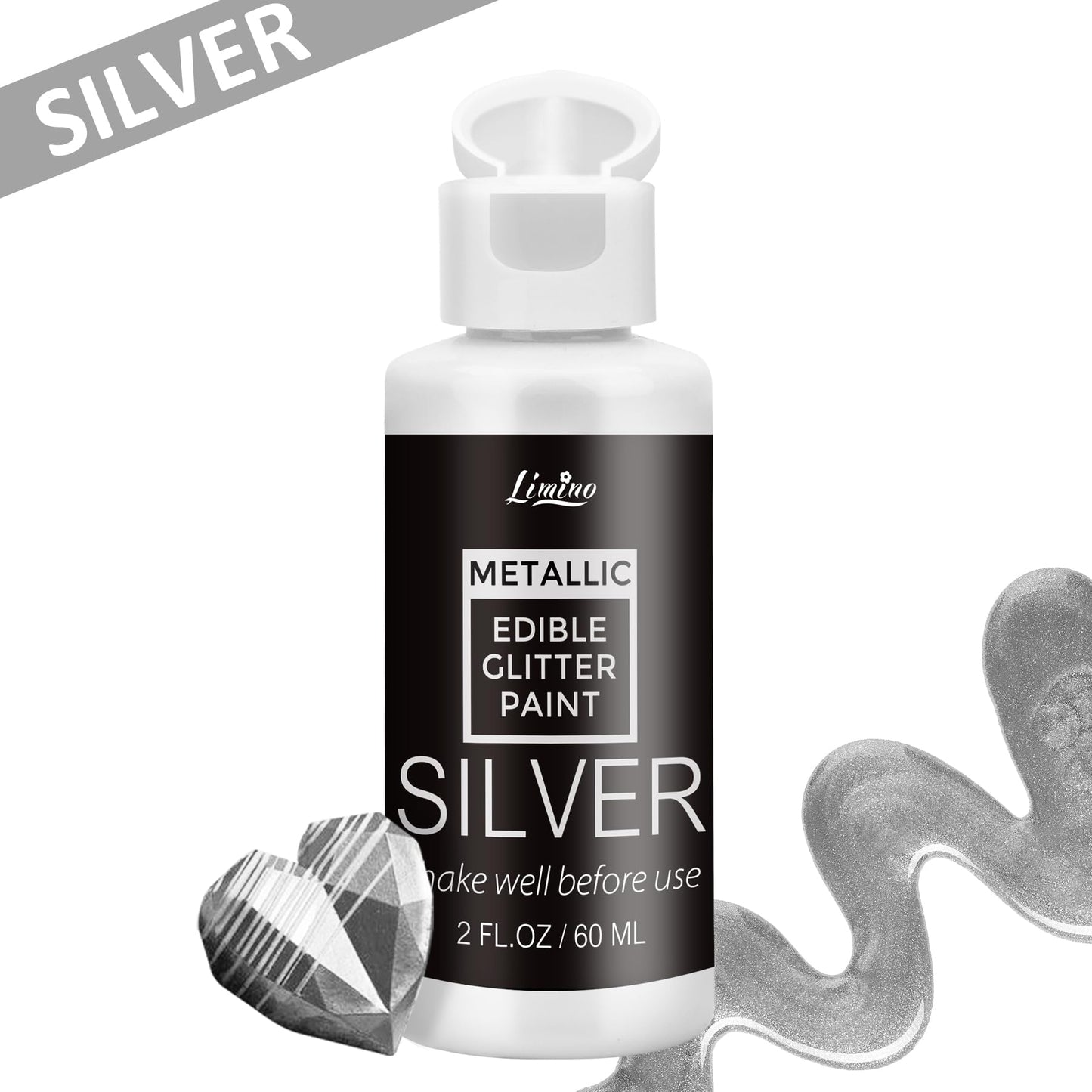Edible Glitter Paint - 2 fl.oz Food Grade Metallic Glitter Cake Paint for Cake Decorating, Baking, Cupcakes - Shimmer Art Decora