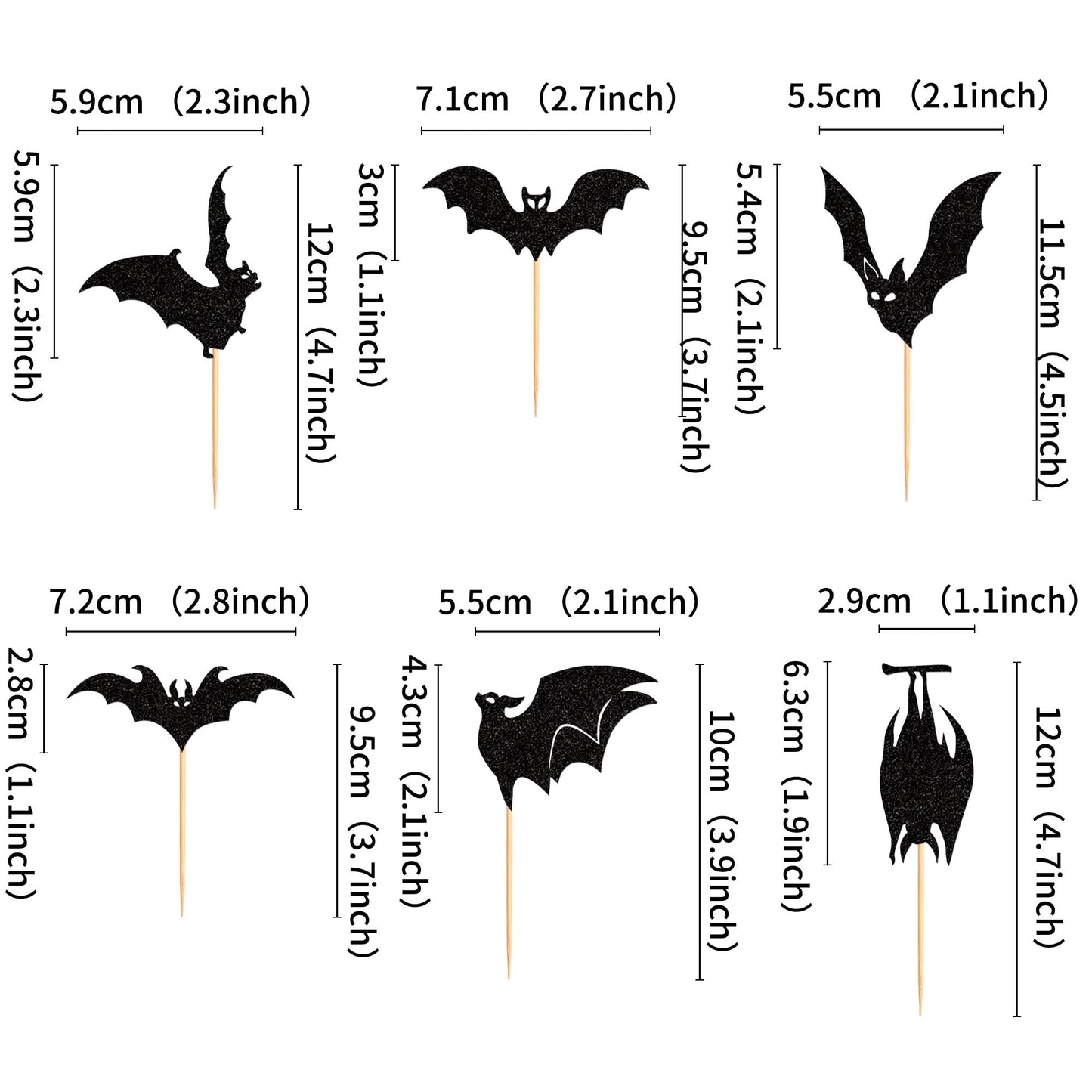 Ercadio 24 Pack Halloween Bat Cupcake Toppers Black Glitter Bat Cupcake Picks Halloween Cupcake Toppers For Halloween Themed Bab