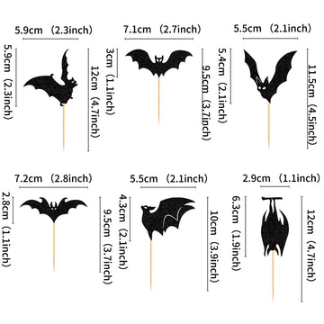 Ercadio 24 Pack Halloween Bat Cupcake Toppers Black Glitter Bat Cupcake Picks Halloween Cupcake Toppers For Halloween Themed Bab