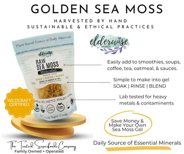 Elderwise Raw Sea Moss | Organic Seamoss Makes 20Oz Of Gel | Wildcrafted Golden Sea Moss | Raw & Non Gmo Certified | Sundried |