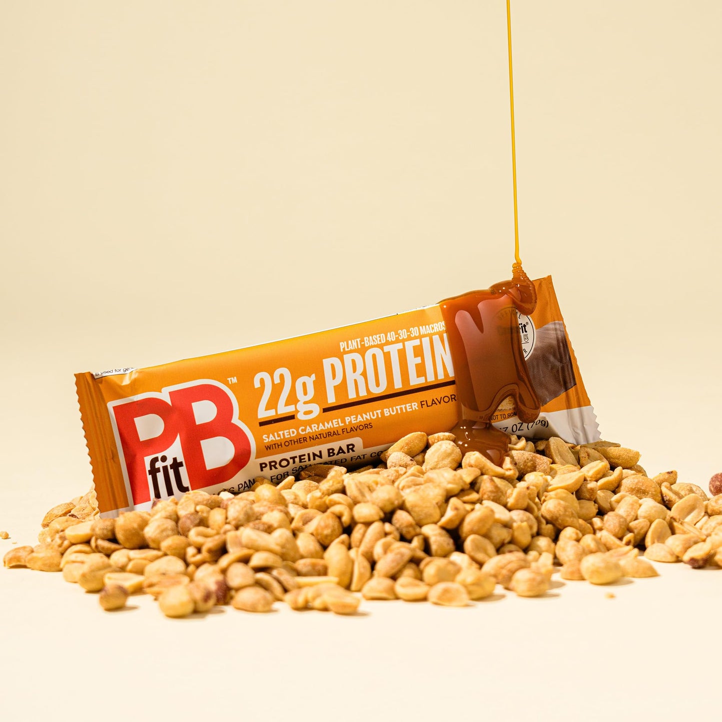 PBfit Salted Caramel Peanut Butter Protein Bars  22g Protein  Gluten Free  Vegan  Plant-Based 40-30-30 Macros  2.47 Oz (Pack of 12)