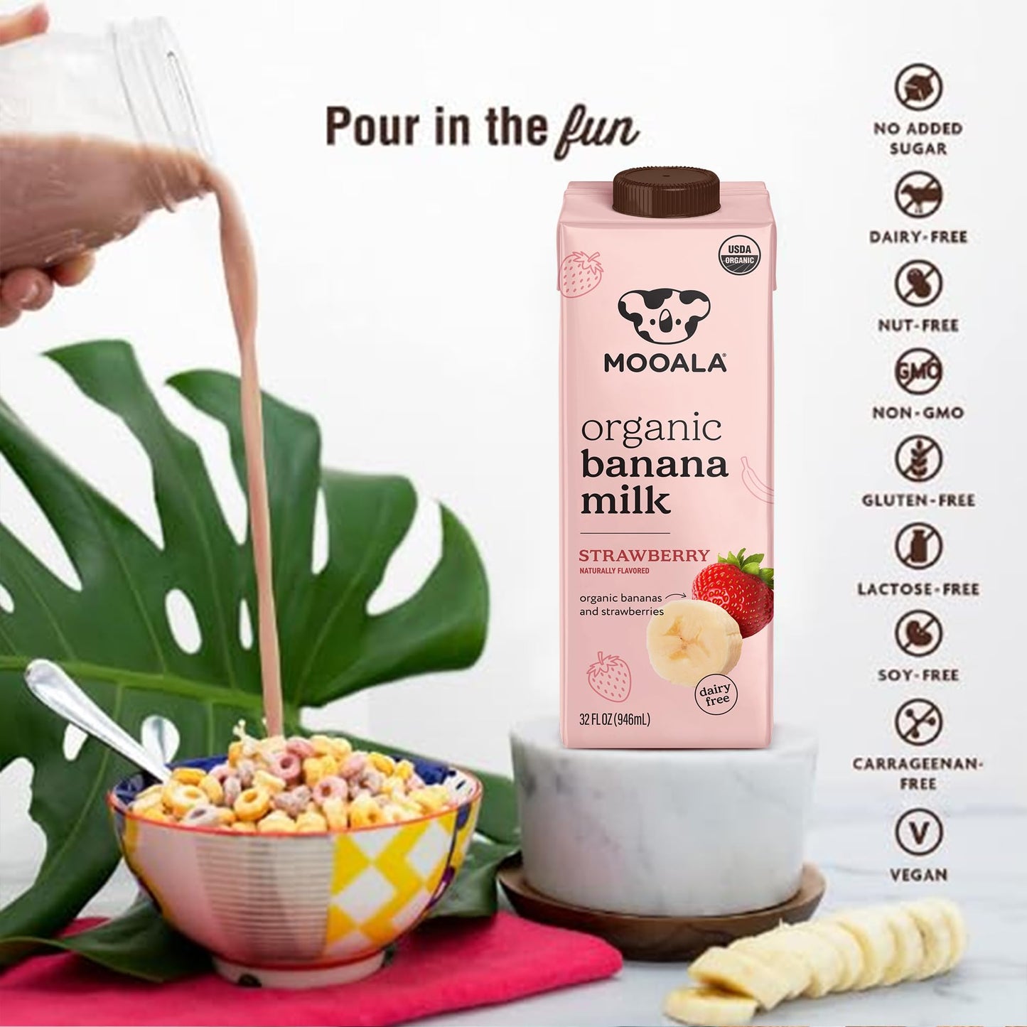 Mooala - Organic Strawberry Bananamilk, 32 fl oz (Pack of 6) - Shelf-Stable, Non-Dairy, Nut-Free, Gluten-Free, Plant-Based Bever