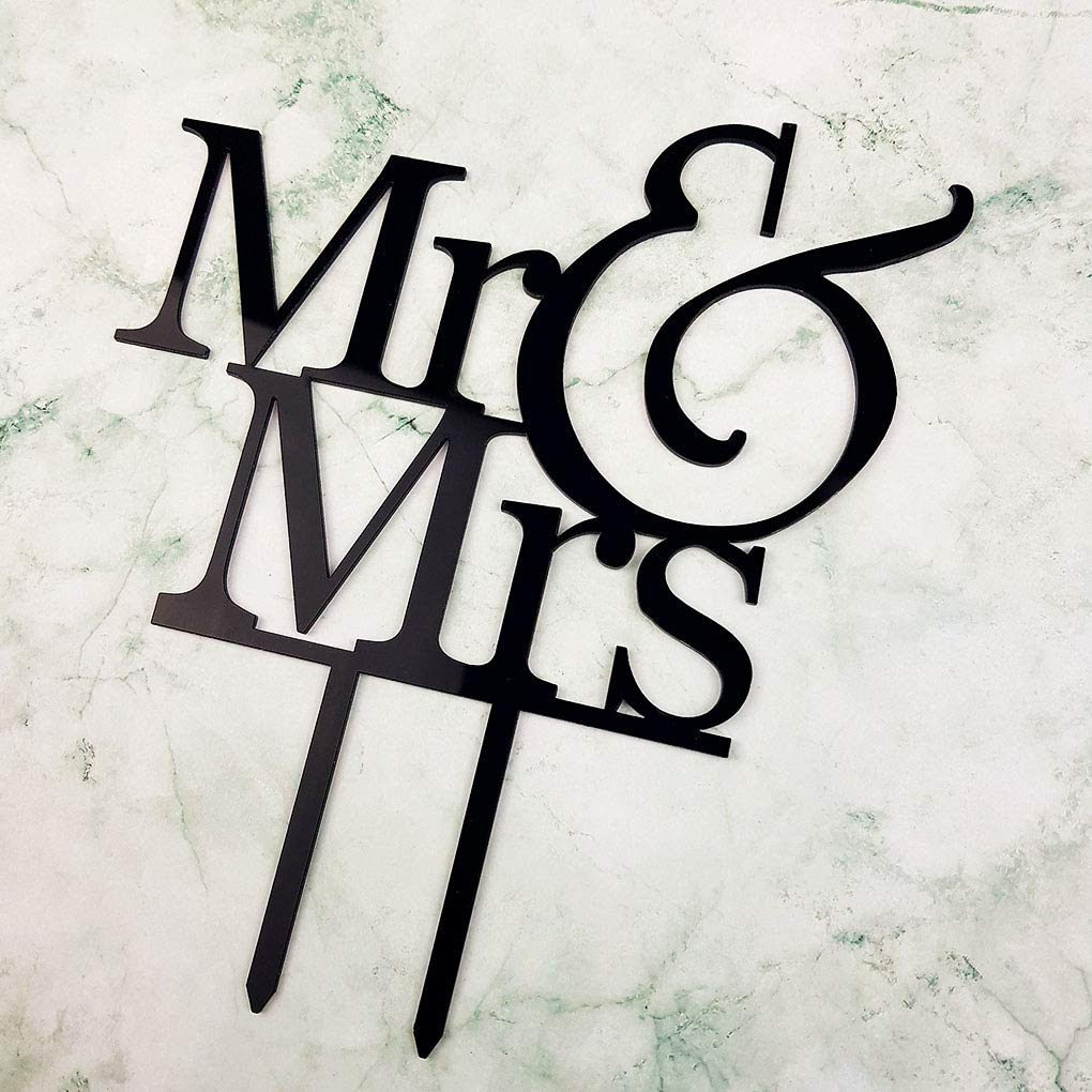 JIEEIN Mr and Mrs Cake Topper, Black Acrylic Bride and Groom Sign, 1 Count