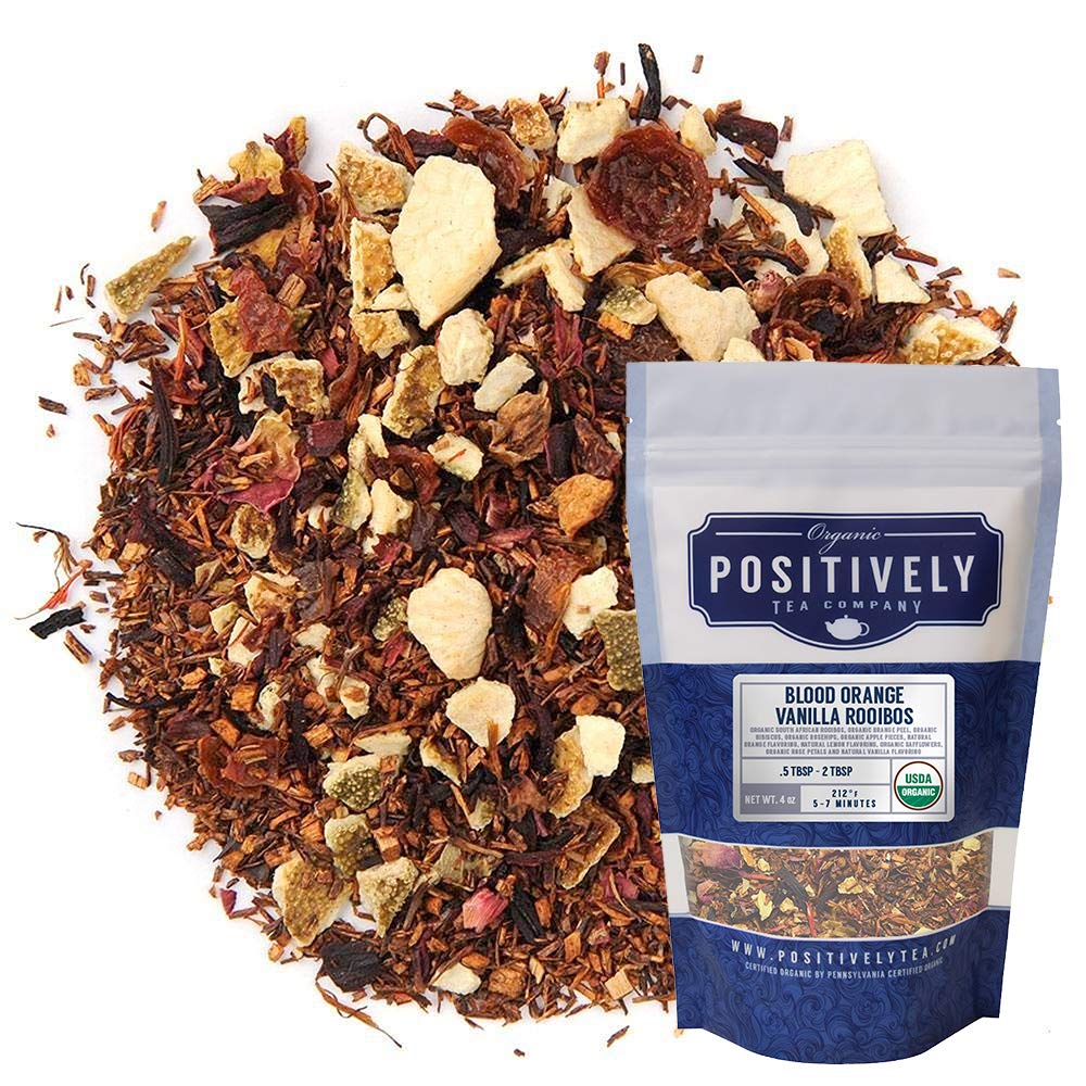 Organic Positively Tea Company Blood Orange Vanilla Rooibos Tea Loose Leaf 4 Ounce Tea