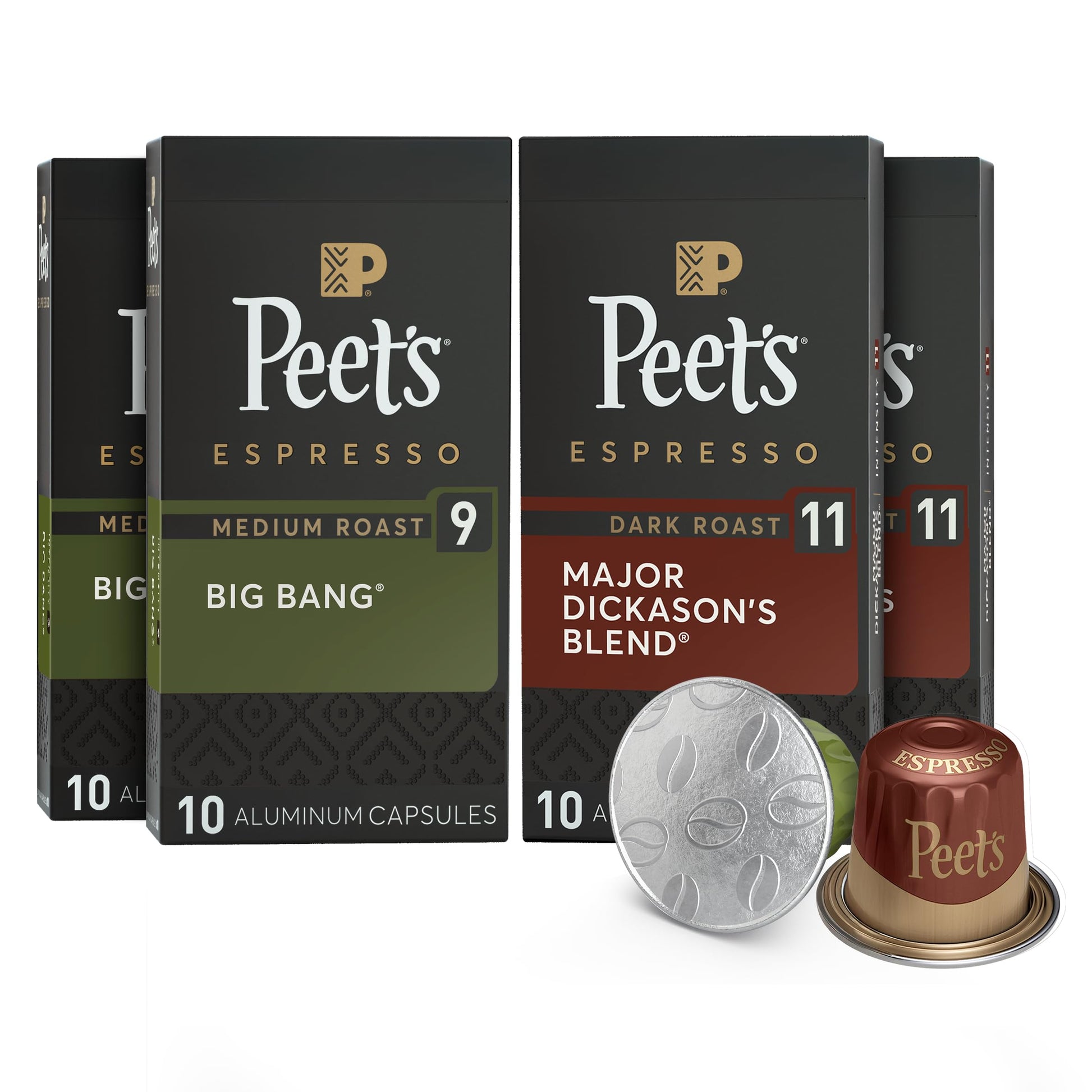 Peets Coffee Espresso Capsules, Dark & Medium Roast, Compatible with Nespresso, Variety Pack, 40 Count (4 Boxes of 10)