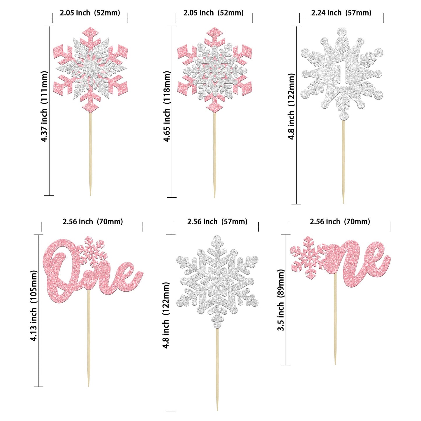 Gyufise 24Pcs Double Layer Snowflake One Cupcake Toppers Pink Glitter Winter First Birthday Decorations For Winter Onederland 1S