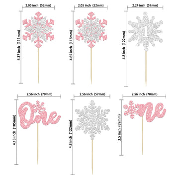 Gyufise 24Pcs Double Layer Snowflake One Cupcake Toppers Pink Glitter Winter First Birthday Decorations For Winter Onederland 1S