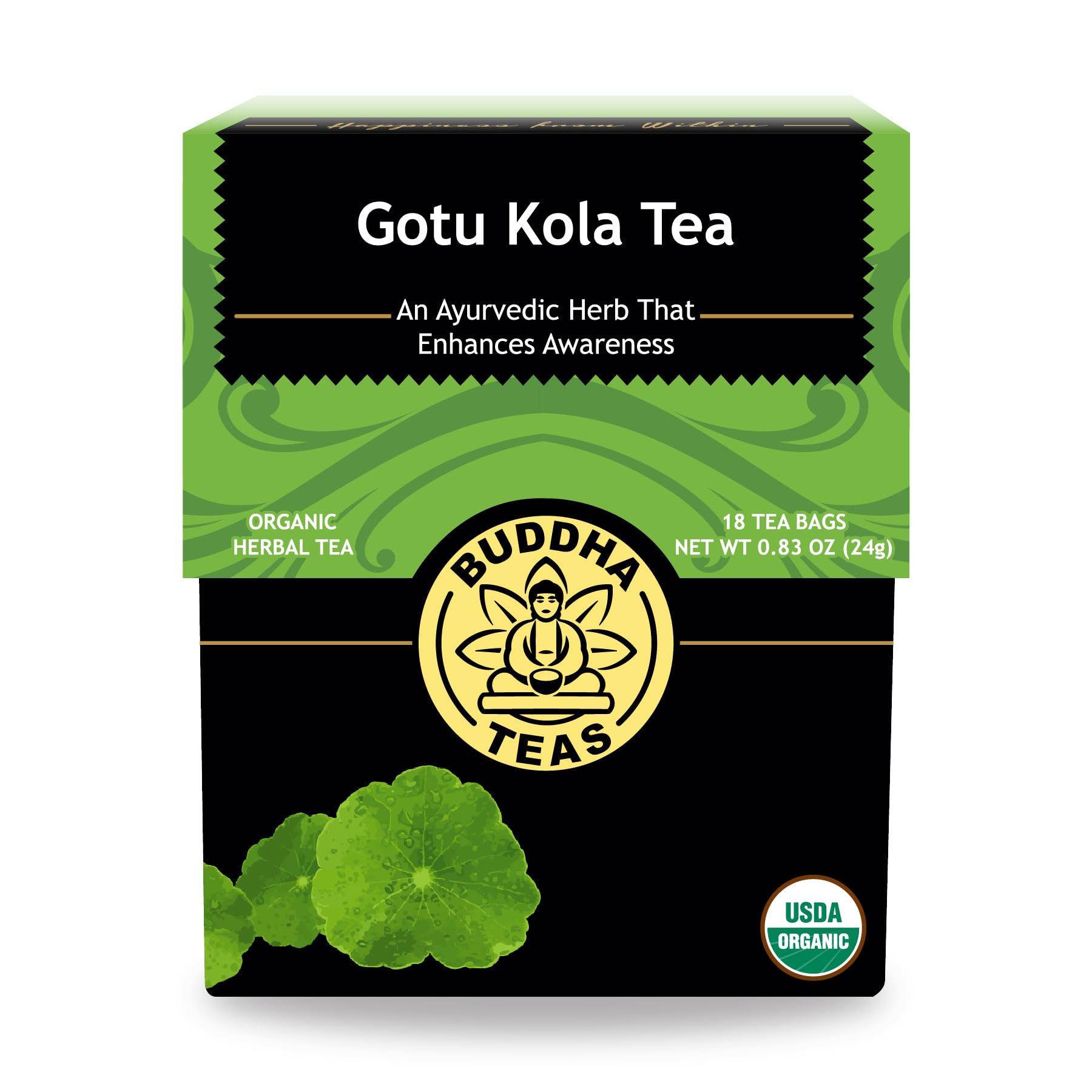 Buddha Teas Organic Gotu Kola Herbal Tea - Caffeine Free - 18 Tea Bags - Non-GMO & OU Kosher