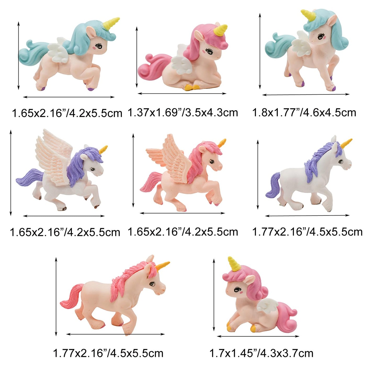 Pinenjoy 8Pcs Mini Flying Horse Unicorn Figurine Miniature Resin Unicorns Cake Toppers Fairy Garden Accessories For Diy Moss Lan