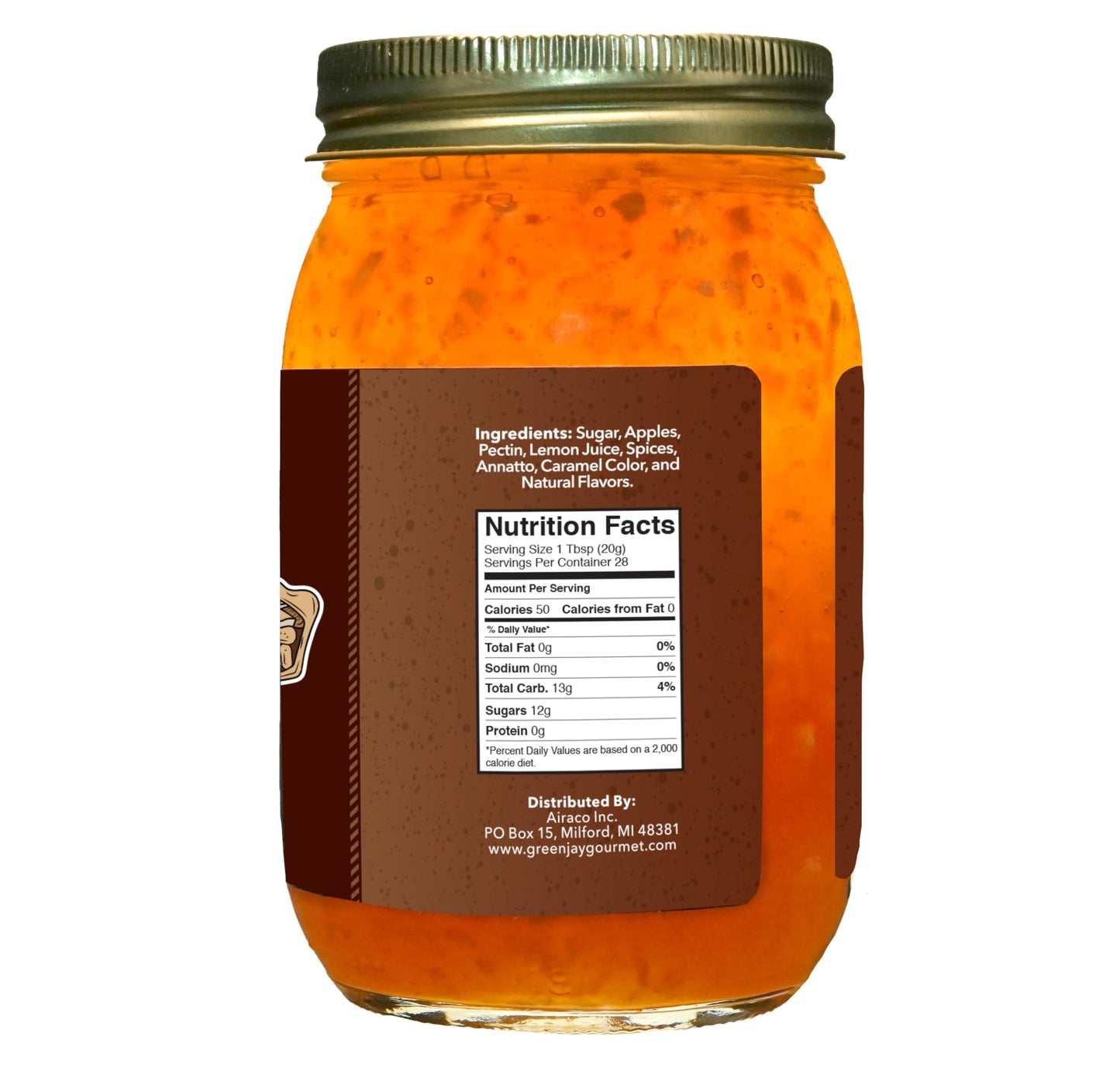 Green Jay Gourmet Apple Pie Jam - Vegan, Gluten-Free, All-Natural - 20 Ounces
