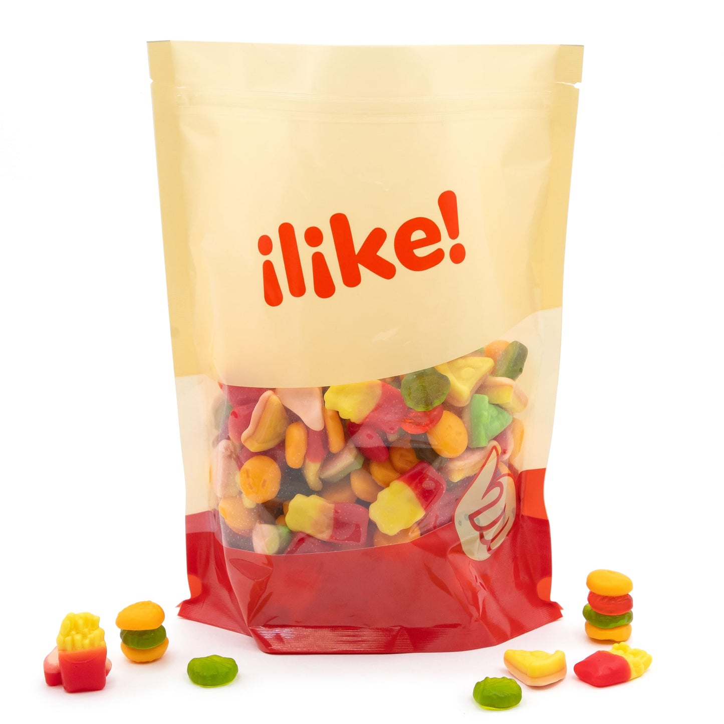 ILIKE! Gummy Candy Mix - Fast Food Gummies, 2 Pound Bag, Assorted Burgers, Fries, and Pizza Shapes for Kids Parties and Goody Bags