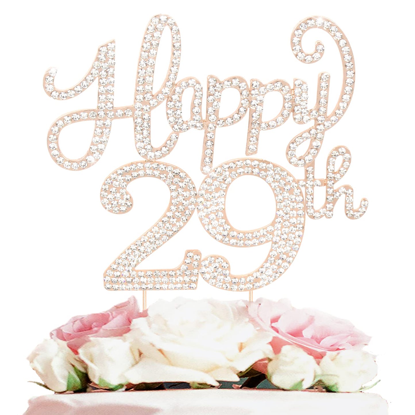 Happy 29Th Birthday Decorations,29Th Birthday Gold Rhinestone Cake Topper - Cheers To 29 Years Old Bday Party Metal Sparkly Cake