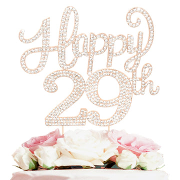 Happy 29Th Birthday Decorations,29Th Birthday Gold Rhinestone Cake Topper - Cheers To 29 Years Old Bday Party Metal Sparkly Cake