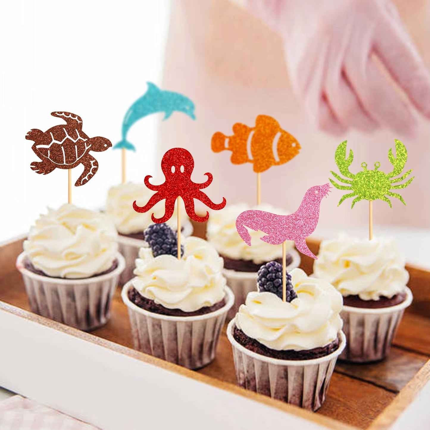 Keaziu 36 Pack Ocean Theme Cupcake Toppers Dolphin Octopus Crab Fish Sea Turtle Seal Cupcake Picks Under The Sea Animals Theme B