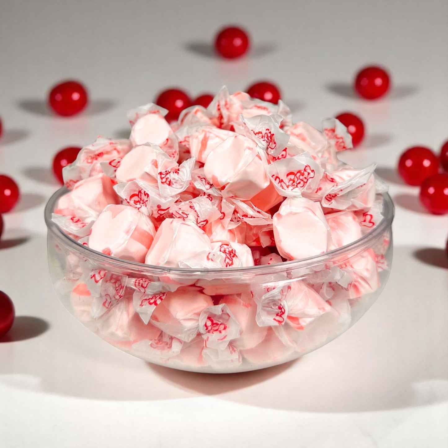 Premium Cherry Saltwater Taffy Chewy Candy Tart And Sweet Flavor Bulk 1 Lb Bag 60+ Pieces Individually Wrapped, Nut & Gluten Fre