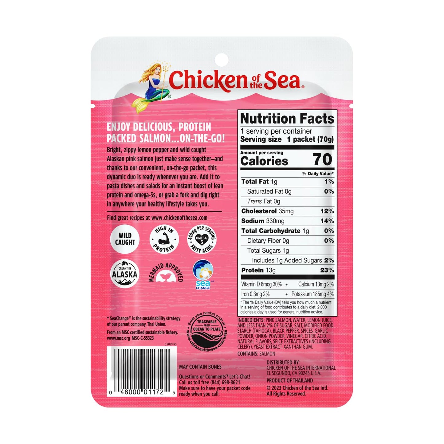 Chicken Of The Sea Alaskan Pink Salmon, 2.5 Ounce Packets (Box Of 12), Wild Caught Salmon, Lemon Pepper