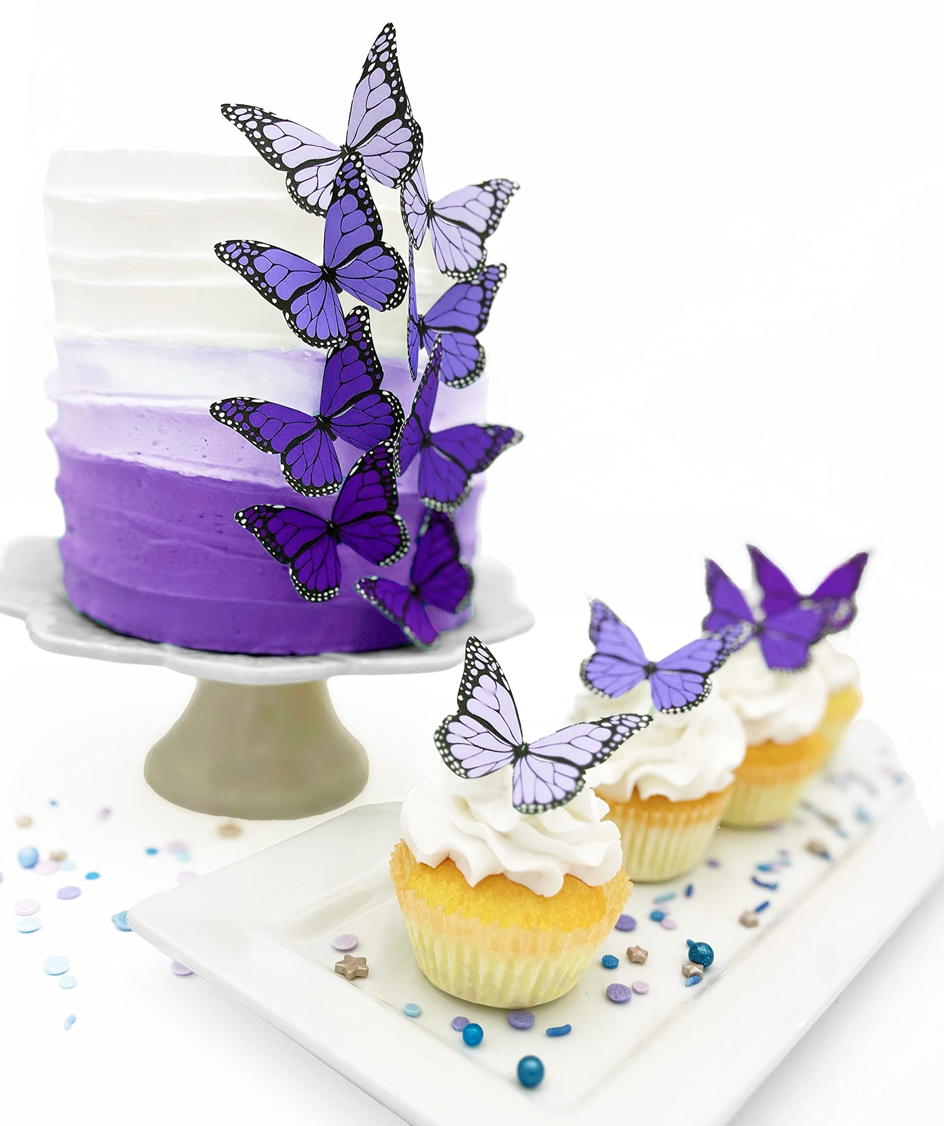 Sugar Robot Edible Butterflies for Cake Decorating- Ombre Monarch Butterfly- Cake Toppers and Cupcake Toppers - Decoration Made in the USA - enhanced Crafted (Purple)