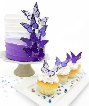 Sugar Robot Edible Butterflies for Cake Decorating- Ombre Monarch Butterfly- Cake Toppers and Cupcake Toppers - Decoration Made in the USA - enhanced Crafted (Purple)
