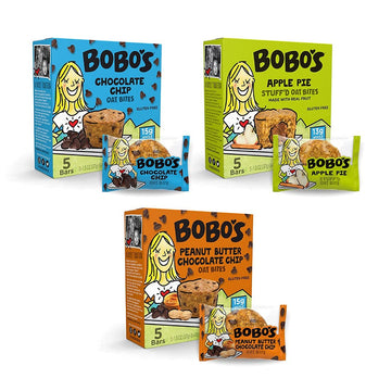Bobos Oat Bites Stuffd Variety Pack, (Chocolate Chip, Peanut Butter Chocolate Chip and Apple Pie) Pack of 15 (1.3 oz Bites) 5 o